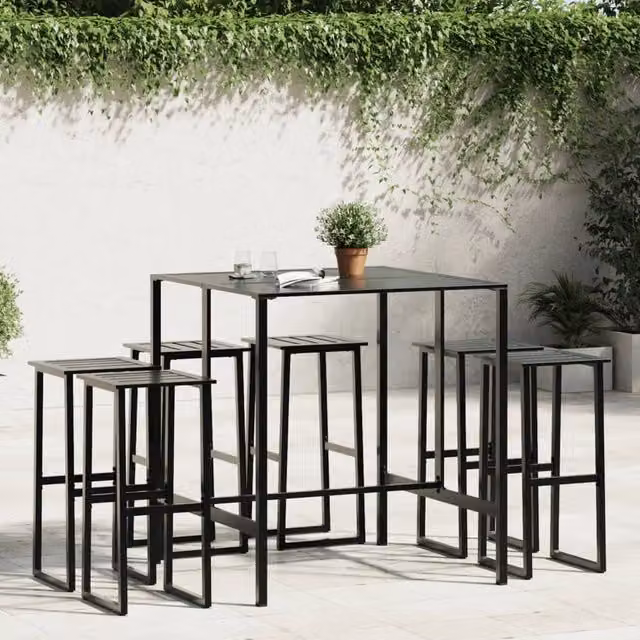 Berkfield Home 7 Piece Modern Garden Bar Set in Matt Black Powder-coated Steel