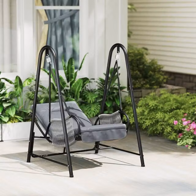 Outsunny Modern Outdoor Hanging Porch Chair with Stand in Light Grey