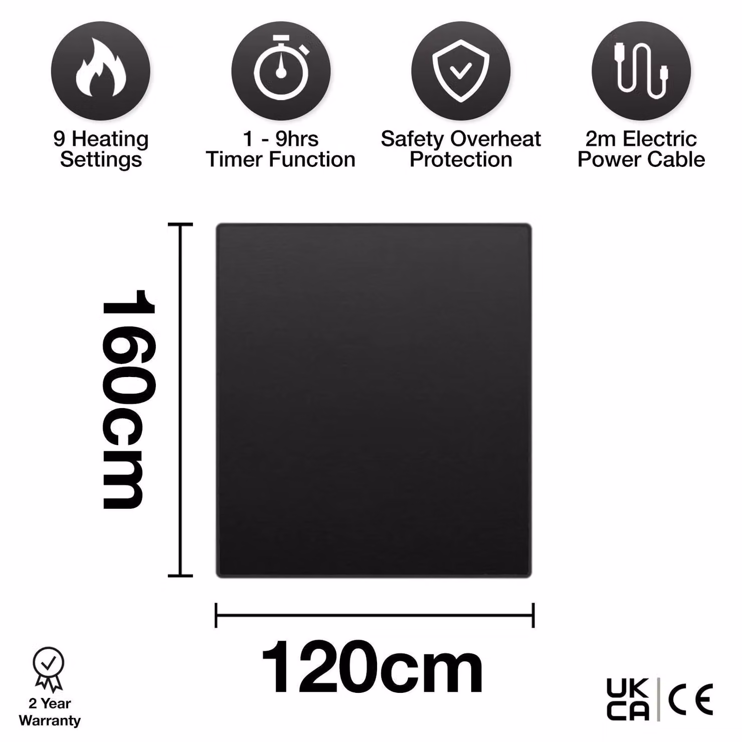 Purus Deluxe Electric Heated Double Sofa Blanket in Black with Soft Fleece and Remote Control, W/D: 160 x 120 cm – 2
