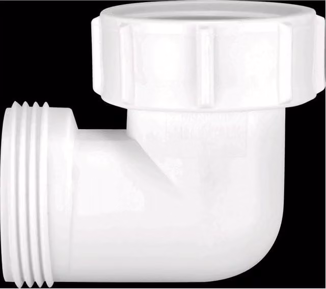 McAlpine 1.25 inch 90 degree Plastic Bend with Female Inlet Nut and BSP Male Connector in White