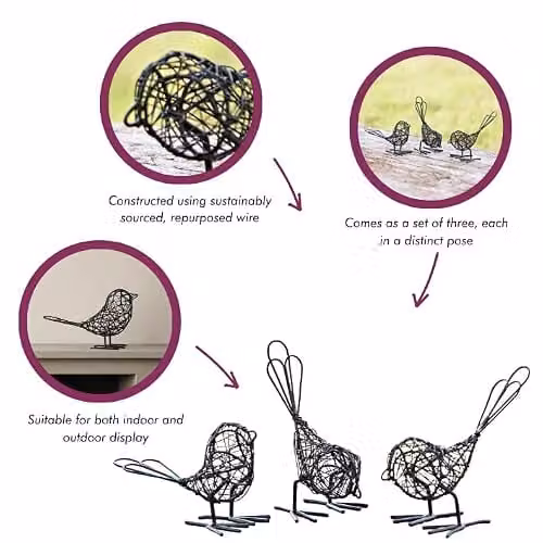 Paper High Set of Three Mini Black Metal Wire Bird Ornaments – 2