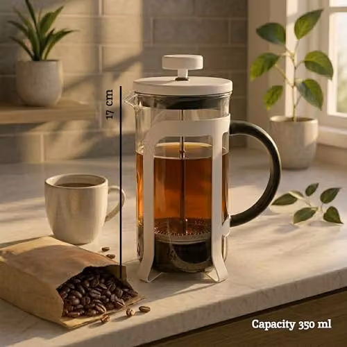 Premier Housewares Matte White Cafetiere, 350ml, Silver and White – 3