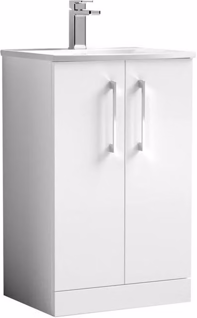 Balterley White Glossy Floor Standing Bathroom Vanity Unit with Rectangular Basin and Soft Close Doors