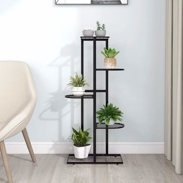 Berkfield Home 5-Floor Modern Metal Flower Stand in Matt Black, W/D/H: 43 x 22 x 98 cm – 1