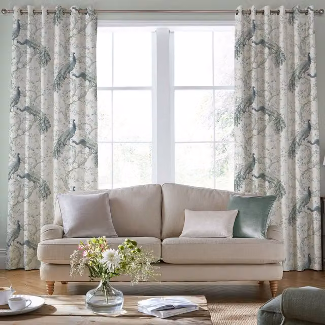 Laura Ashley Belvedere Made To Measure Blackout Eyelet Curtains in Blue