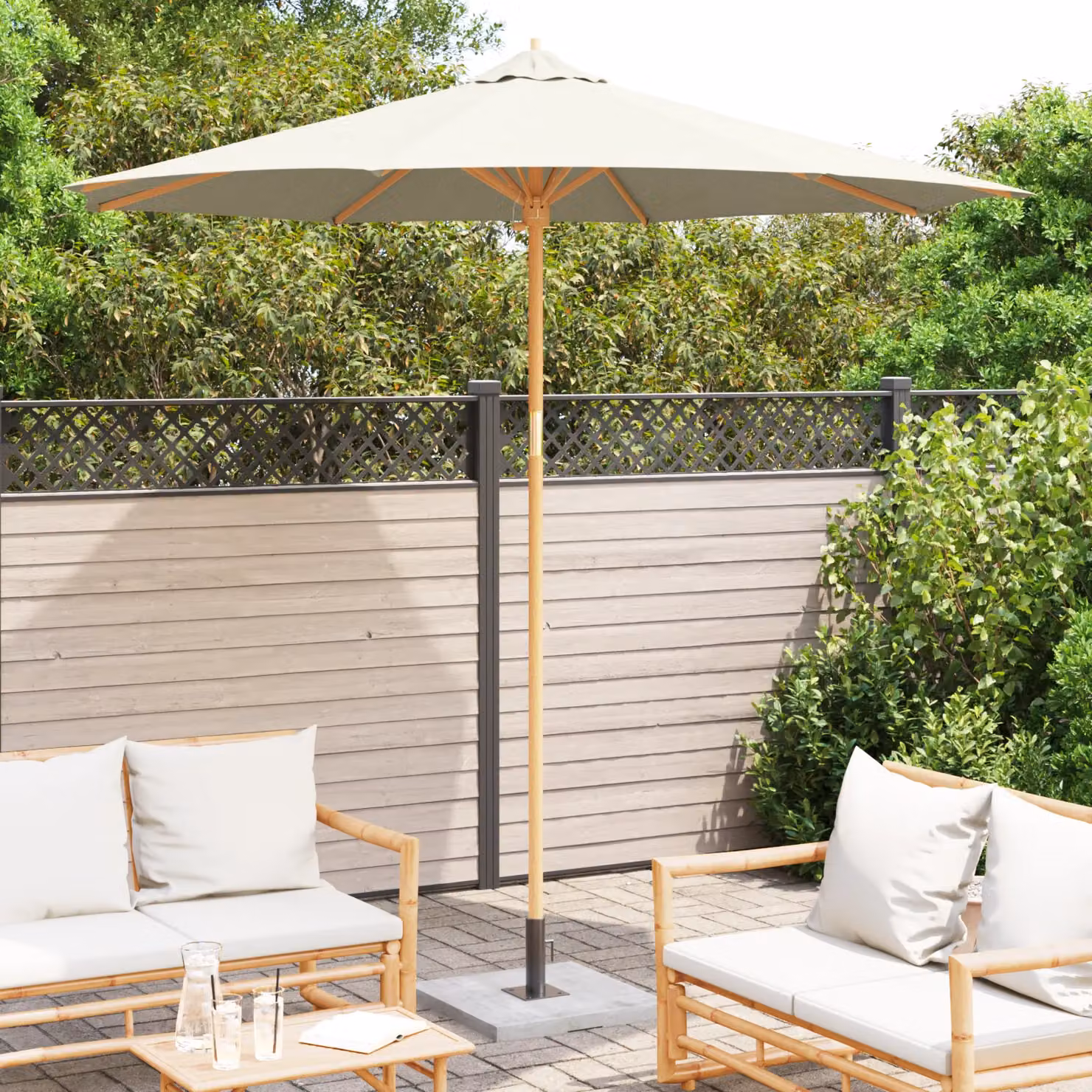 Berkfield Home Cream White Garden Parasol with Bamboo Frame, W: 270 cm, D: 260 cm – 3