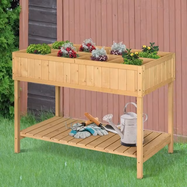Outsunny Wooden Raised Bed Herb Garden Container in Brown, W: 46 cm, D: 82 cm, H: 76 cm