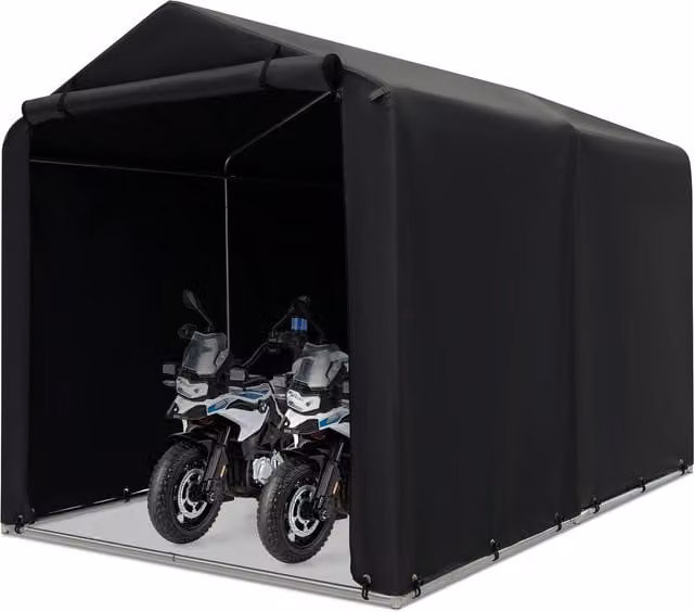 Costway Outdoor Bike Storage Shed and Portable Motorcycle Garage Shelter in Grey, W/D/H: 218 x 160 x 164 cm – 1