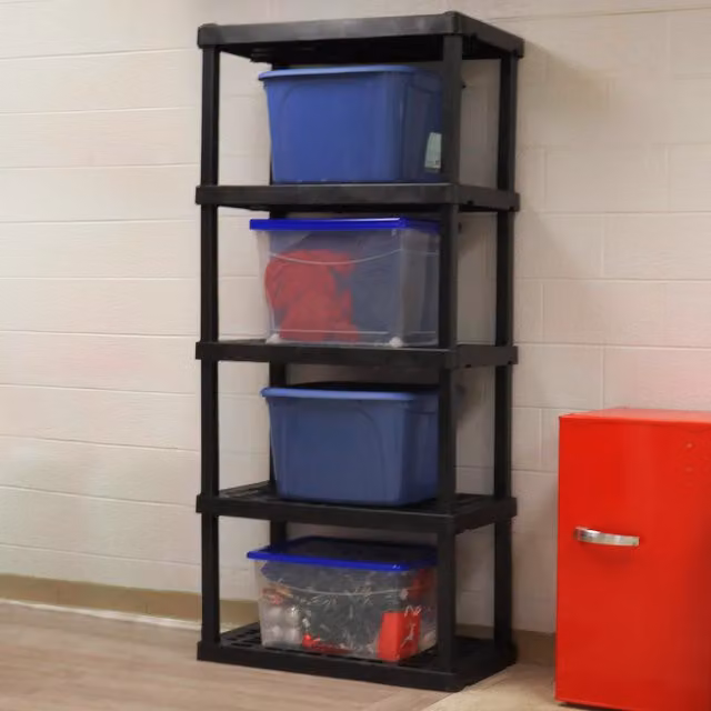 Oskar Heavy Duty 5 Tier Interlocking Black Plastic Shelving