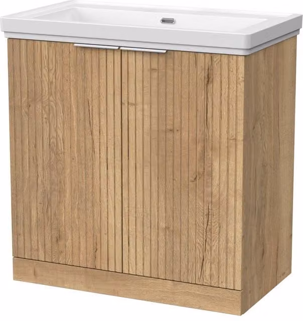 Balterley Callingwood 2 Door Freestanding Bathroom Vanity with 0TH Fireclay Basin, Autumn Oak Brown, Width: 80 cm