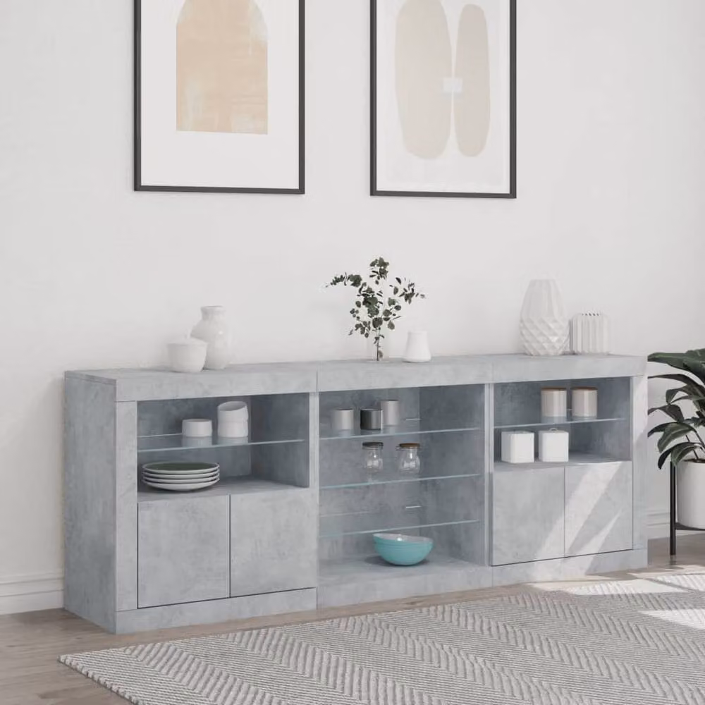 Berkfield Home Modern Sideboard with Integrated LED Lights in Concrete Grey, W: 181.5 cm, D: 37 cm, H: 67 cm – 3