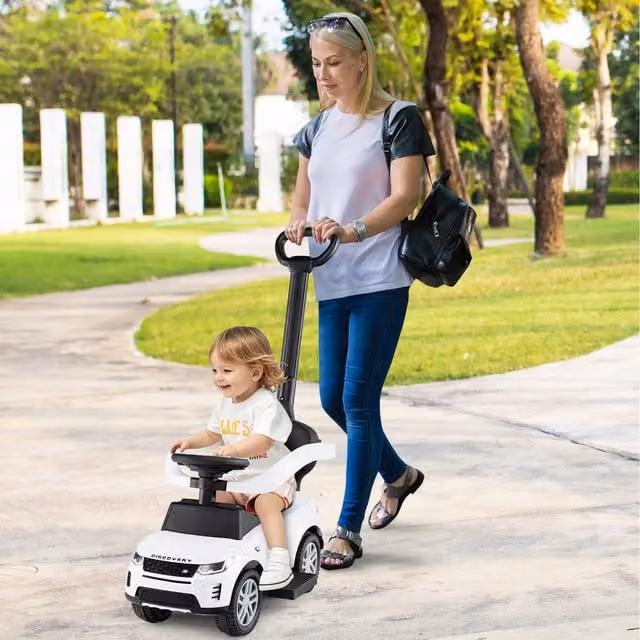 Costway 3 in 1 Ride On Push Car for Toddlers with Push Handle and Light and Sound Effects, White