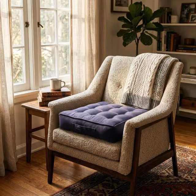 Harbour Housewares Blue Square Seat Booster Cushion with Removable Cover