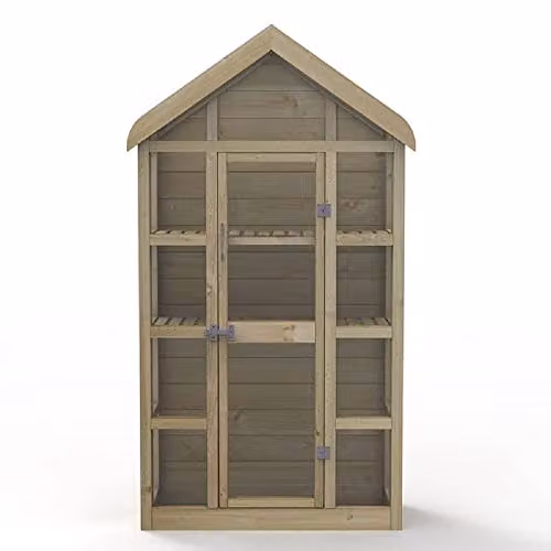 Forest Garden Georgian Wall Greenhouse with Auto Vent, Green and Natural Timber, W/D/H: 115 x 46 x 183 cm