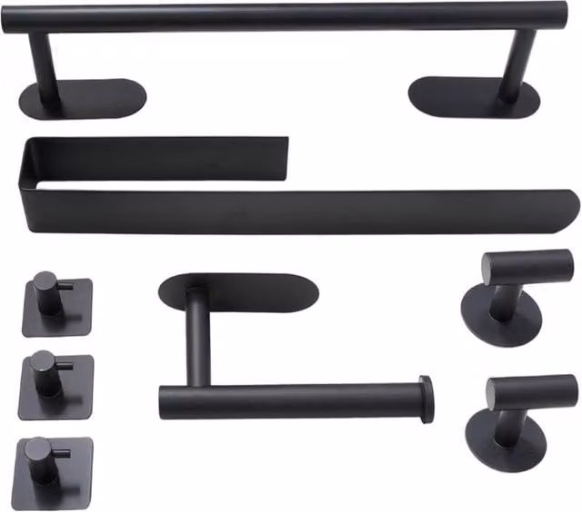 Living and Home 8-Piece 304 Stainless Steel Wall Mounted Bathroom Hardware Set in Black