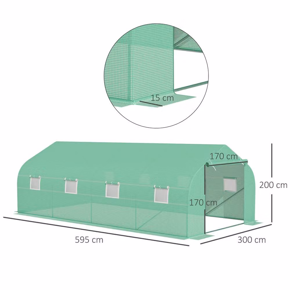 STILVORA Green Walk-in Greenhouse with Windows and Roller, W: 595 cm, D: 300 cm, H: 200 cm – 3