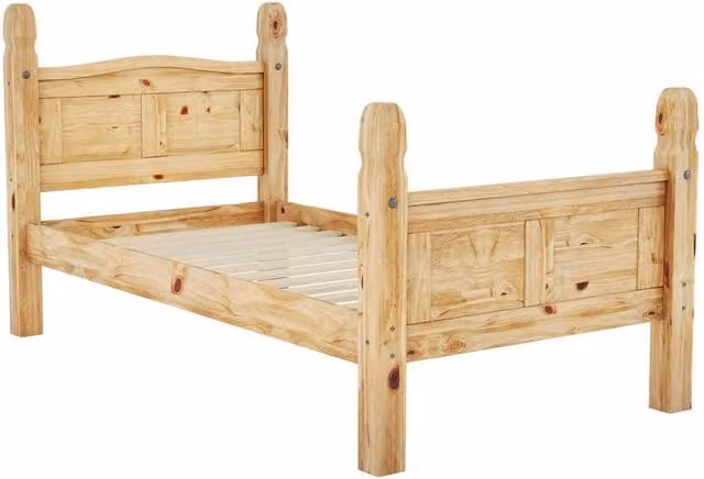 PAWNORA Solid Wood Single Bed Frame with High Foot End in Natural Pine, 90 x 190 cm – 1