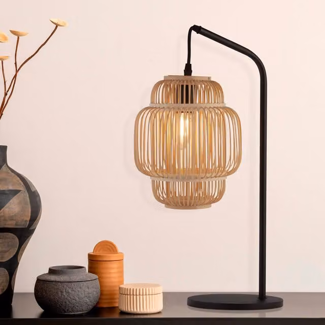 Lighting Collection Black Table Lamp with Bamboo Frame Shade – 2