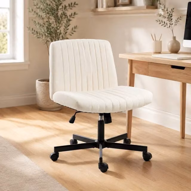 STILVORA Beige Fabric Swivel Task Chair with Castors and Metal Frame
