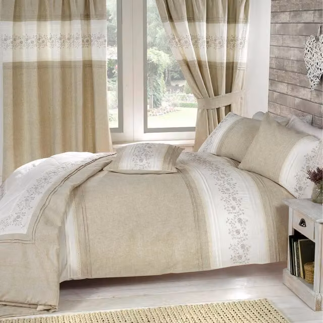 Rapport Home Wild Berry Linen Duvet Set in Orange and Beige Floral Vintage Design