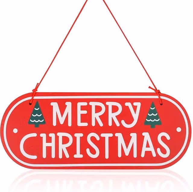 Neel Blue Oval Wooden Christmas Hanging Wall Plaque in Red, White and Green, W: 30 cm, H: 12 cm