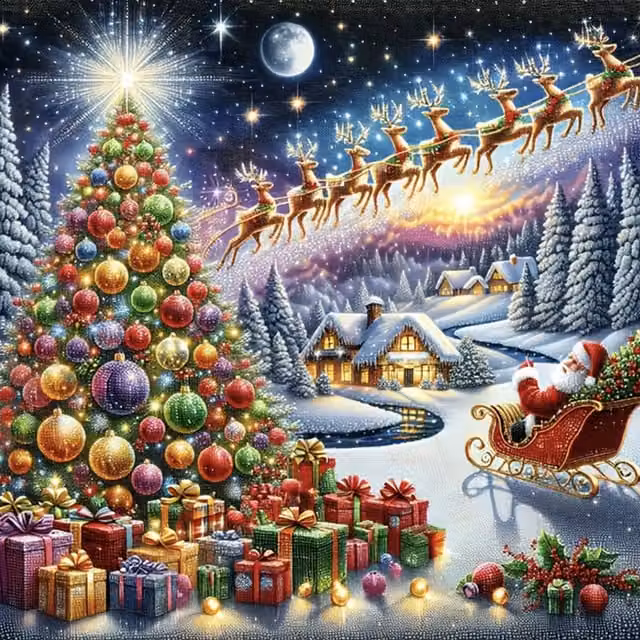 Syntego Flying Reindeer Diamond Painting Kit in Multicolour and White