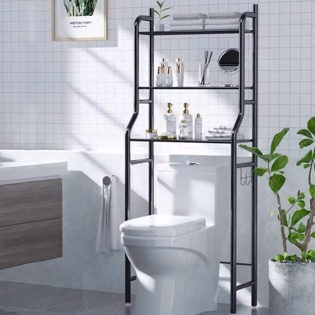 FORGEVIO Black 3 Tier Over The Toilet and Laundry Storage Rack with Adjustable Shelves – 1