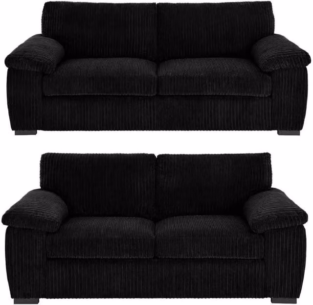 LUXURY LIFE Amalfi Collingdale Jumbo Cord Fabric Sofa Set in Black – 1
