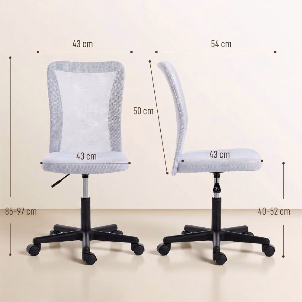 STILVORA Armless Office Task Chair in White with Adjustable Height and 360 Degree Swivel – 3