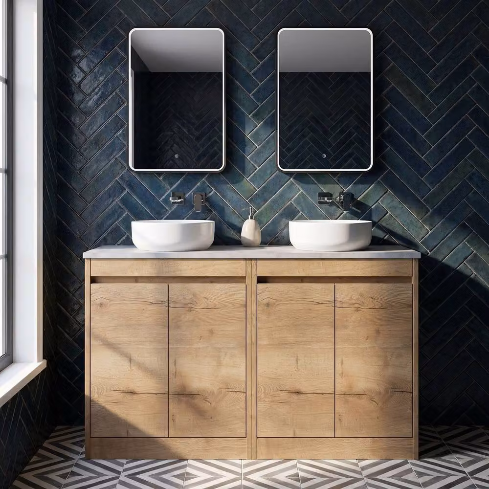 Balterley Modern Handleless 4 Door Bathroom Vanity Unit with Worktop, Brown Autumn Oak, W/D/H: 120 x 39.5 x 83.5 cm – 3