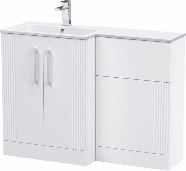 Balterley Belvide 2 Door White WC Combi Vanity Unit with Stone Basin, Left Hand, Width: 110 cm