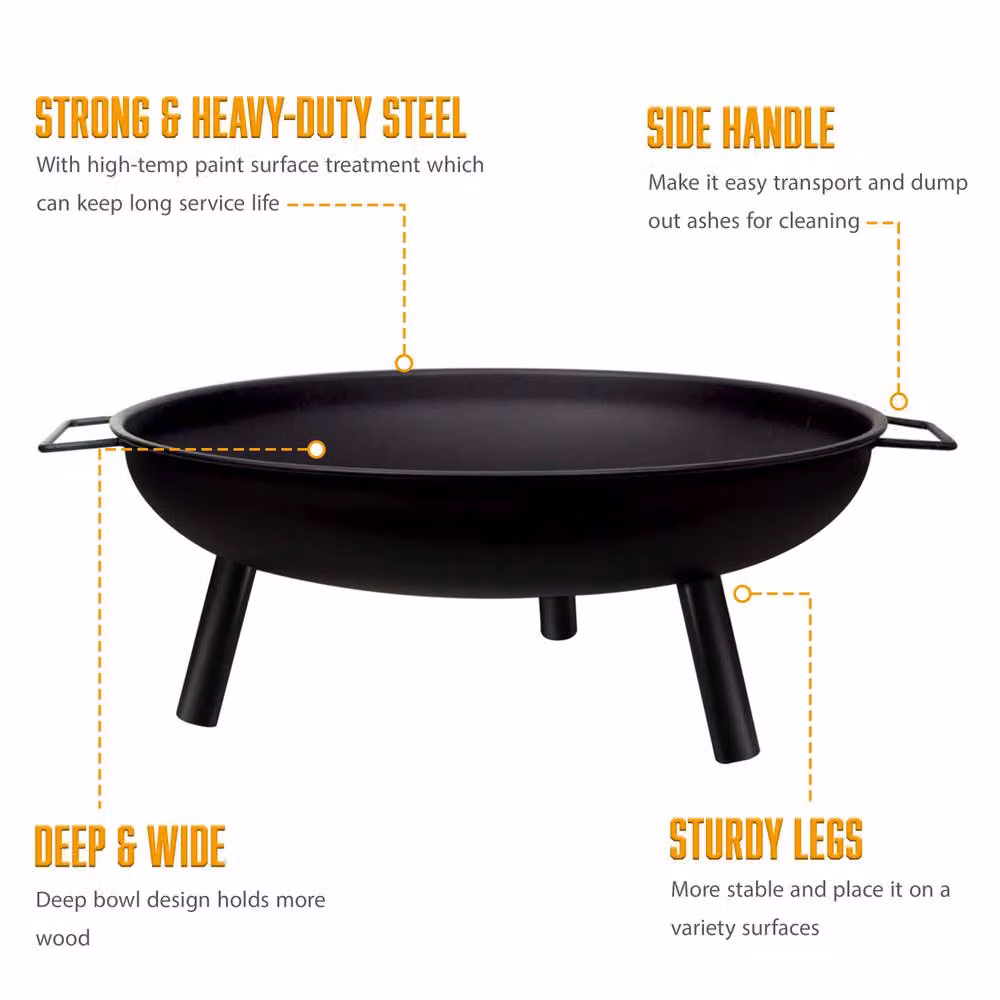 Crystals Round Folding Fire Pit Bowl in Black, Diameter: 58.42 cm – 3