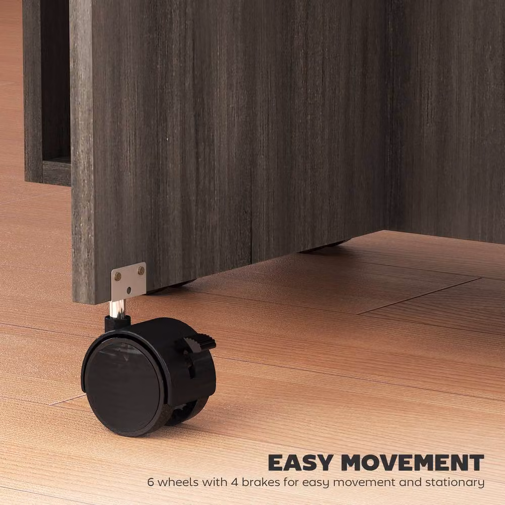 STILVORA Modern Grey Drop Leaf Rectangular Dining Table with Castors W/D/H: 120 x 76.5 x 6.0 cm – 7