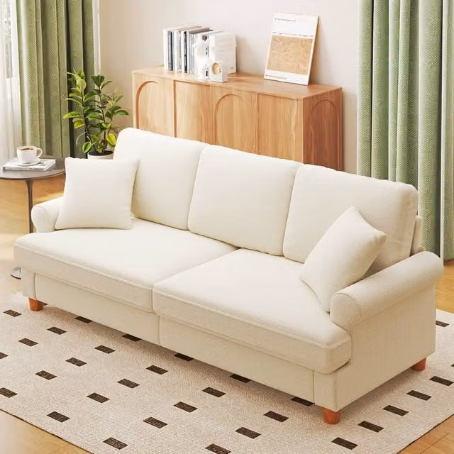 Dprodo Beige Chenille Sofa Sleeper with Deep Seat and Solid Wood Frame – 1