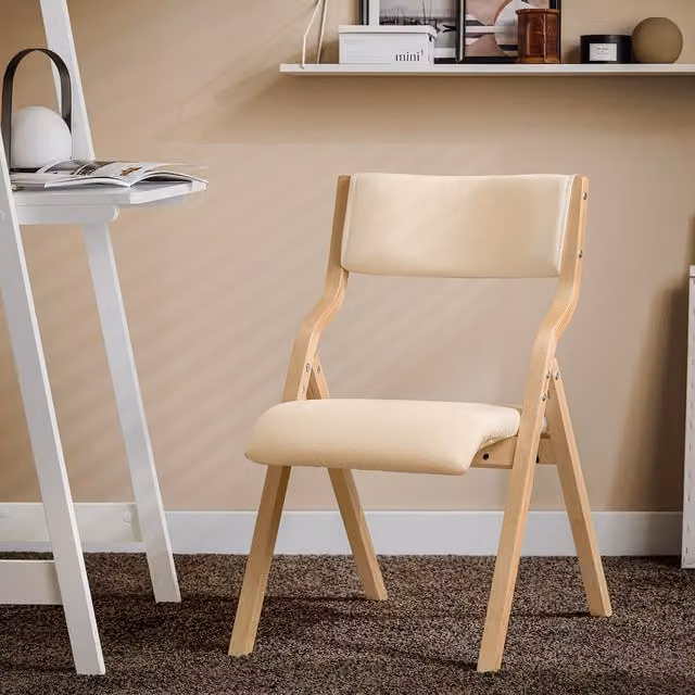 SoBuy Modern White Lacquered Birch Wood Folding Chair with Fabric Padding