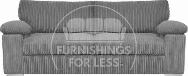 Furnishings For Less UK Delta Large 3 Seater Fabric Sofa in Grey with Padded Jumbo Cord Arms