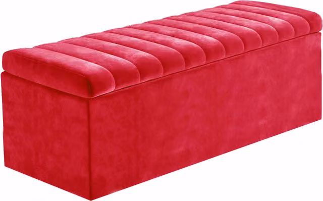 R&M Furnishers Red Plush Velvet Striped Upholstered Blanket Chest