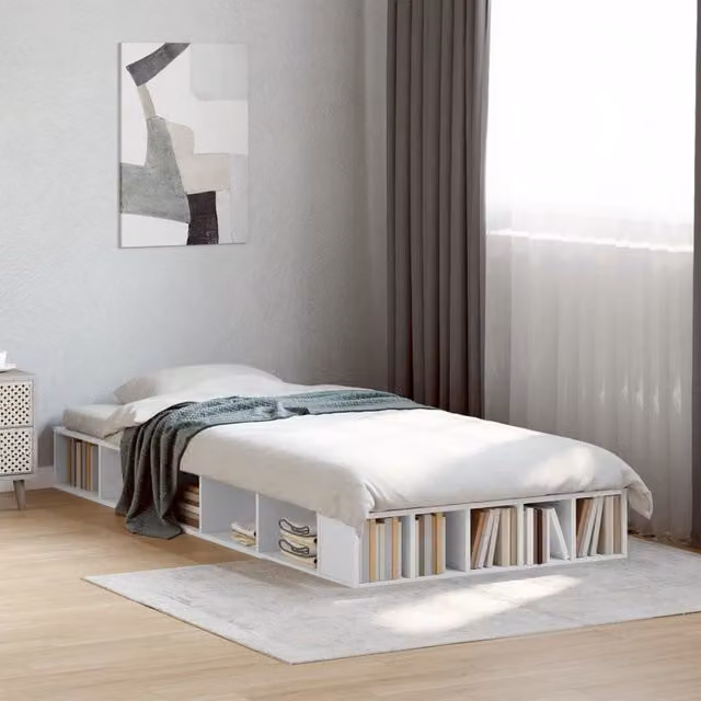 Berkfield Home White Bed Frame with Side Compartments, W/D/H: 100 x 200 cm – 1