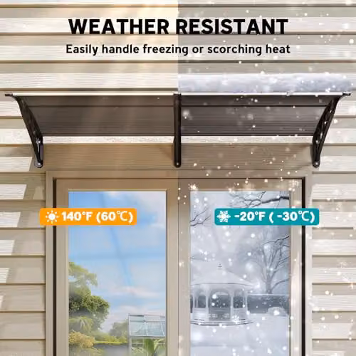 Outsunny Wall-Mounted Door Canopy Awning in Black and Transparent with Polycarbonate and Aluminium Construction, W: 75 cm, D: 23 cm, H: 75 cm – 6