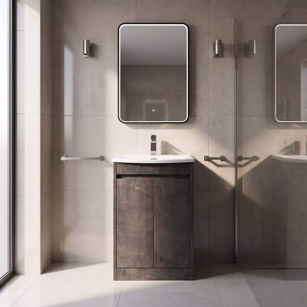 Balterley Chartley 2 Door Floor Standing Bathroom Vanity Unit with Curved Basin in Slate Grey – 4