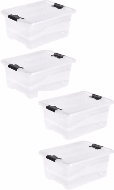 Keeeper Set of 4 Transparent Crystal-box Storage Containers with Lids, 12 Litre Each