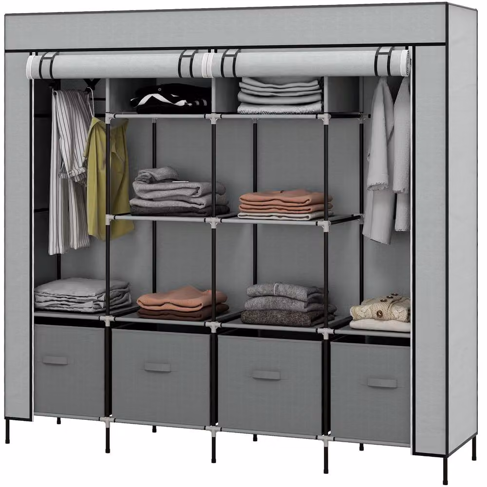 STILVORA Modern Grey Roll Shutter Wardrobe with Internal Drawers and Hanging Rod, H 166.0 cm x W 169.5 cm – 4