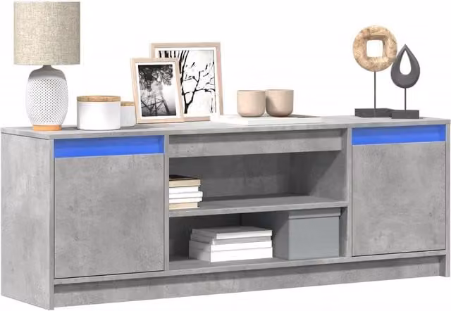 Berkfield Home Modern LED TV Cabinet in Concrete Grey, W/D/H: 139.5 x 34 x 50 cm