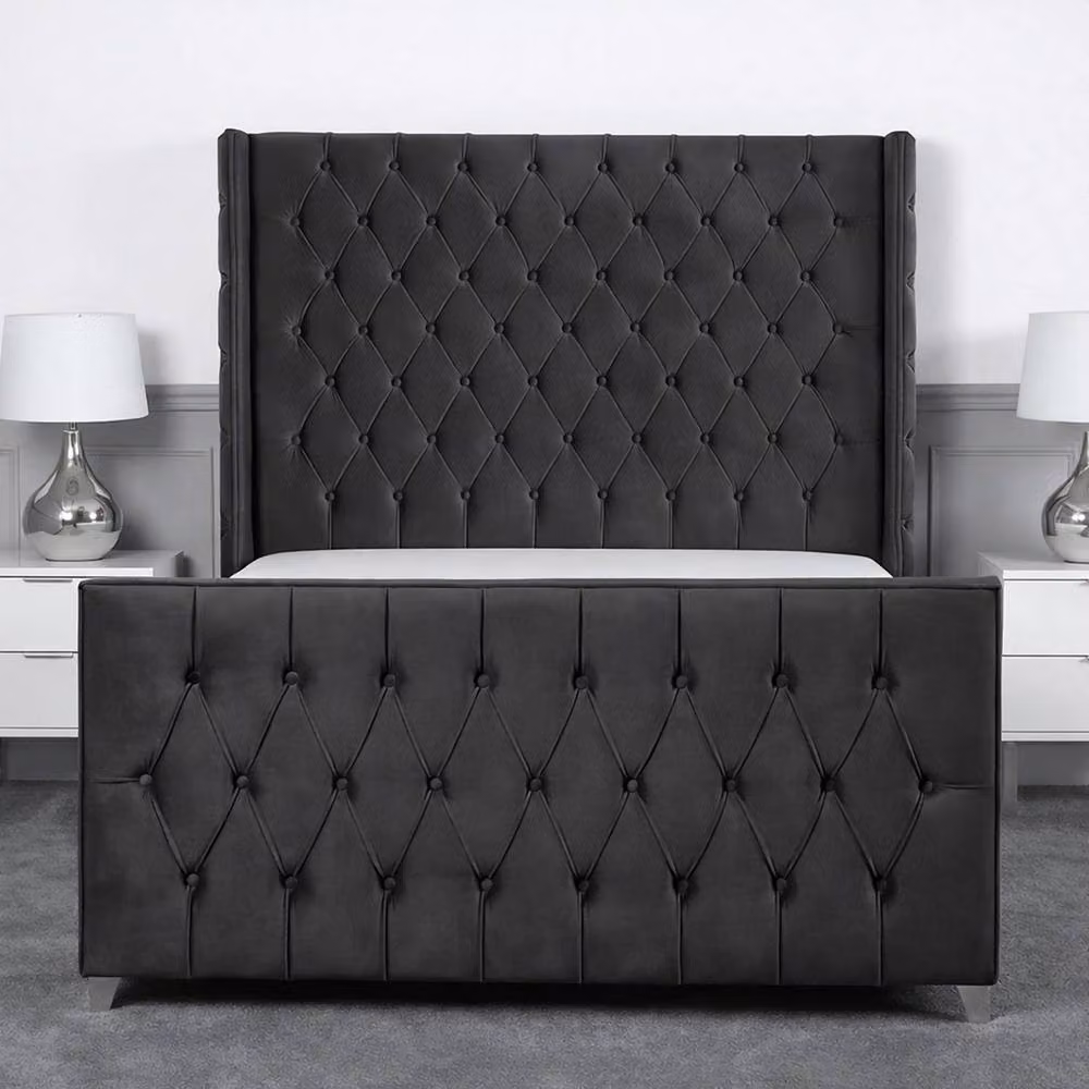 Living Comfort Bedz Seraphina Super King Upholstered Velvet Gas Lift Storage Bed in Charcoal Grey with 48 Inch Headboard – 2