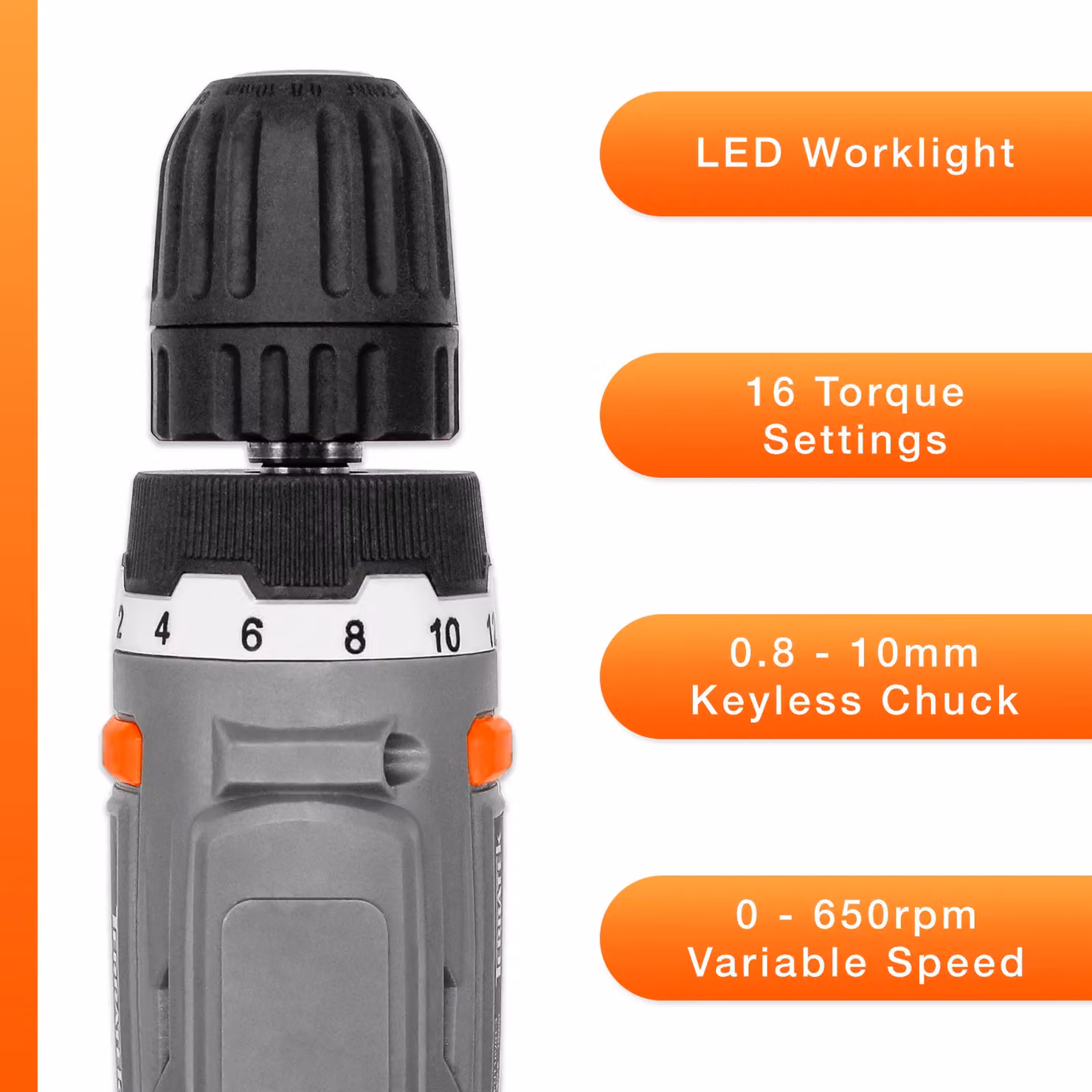 Terratek 89pc 18V Cordless Drill and Drill Bit Set with Battery and Charger, Orange – 2