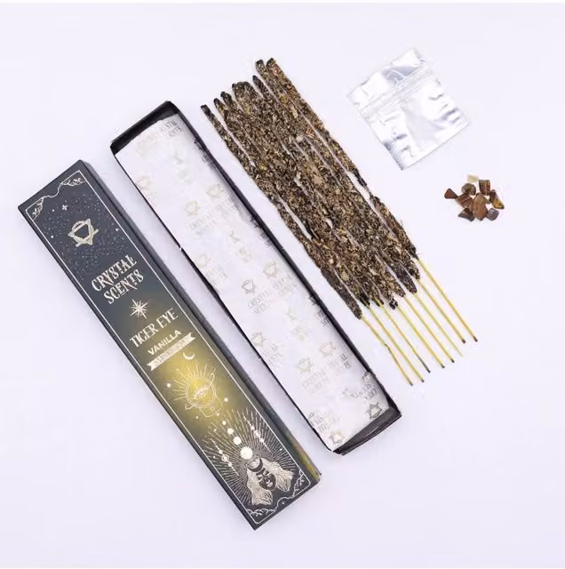 KDMD Vanilla Tiger Eye Crystal Smudge Incense Sticks in Brown