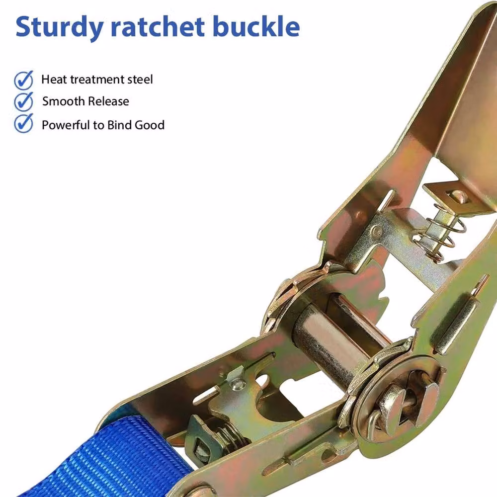 NESTLUNE Blue Ratchet Tie Down Straps with Claw Lorry Hook, 25mm Width and 5m Length, 800kg Capacity – 2
