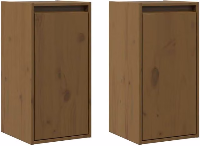 Berkfield Home Set of 2 Solid Wood Pine Wall Cabinets in Honey Brown, W/D/H: 30 x 30 x 60 cm – 1