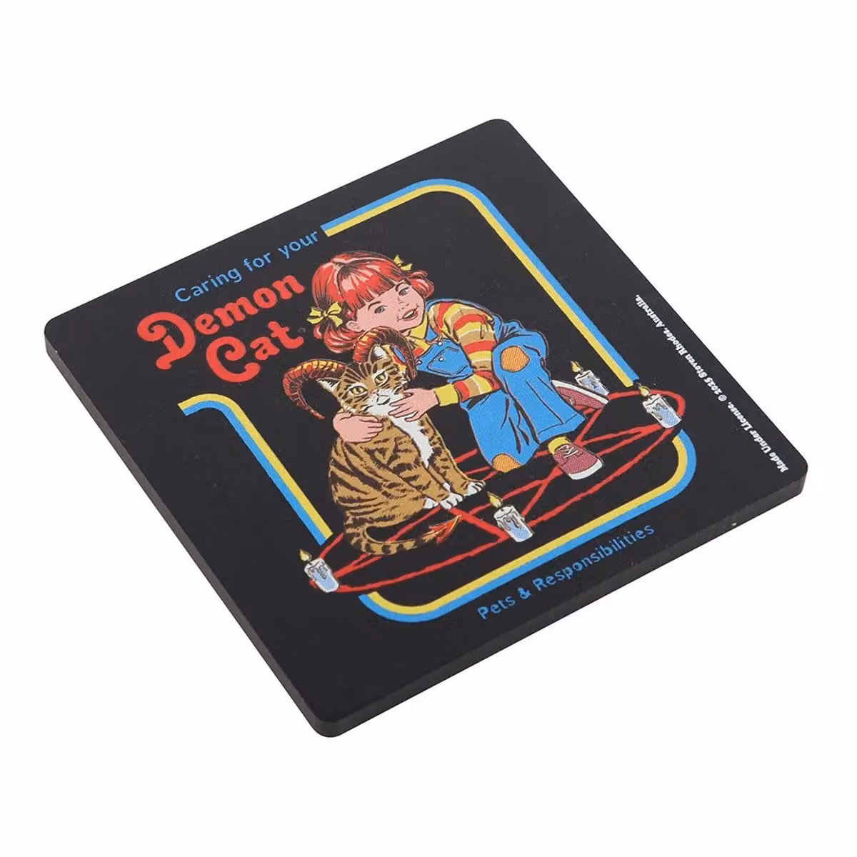 Steven Rhodes Demon Cat Square Plastic Coaster in Black – 2