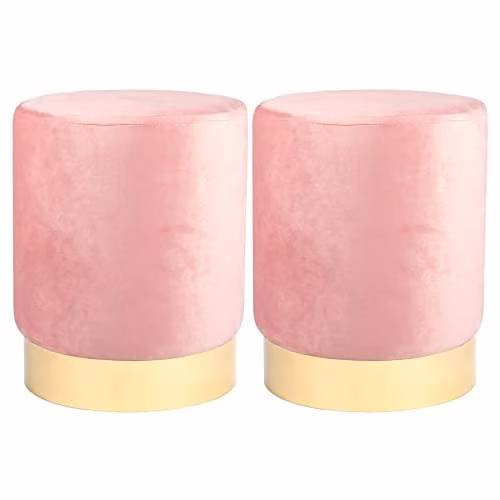 Harbour Housewares Round Velvet Pouffe in Pink, W/D/H: 29 x 29 x 36 cm